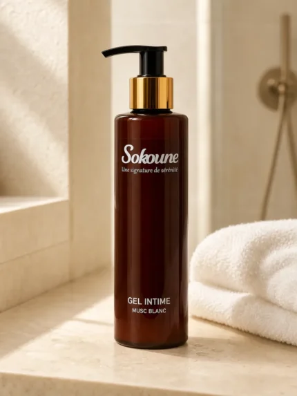 Gel intime Sokoune, flacon 200 ml, hygiène intime douce au musc blanc