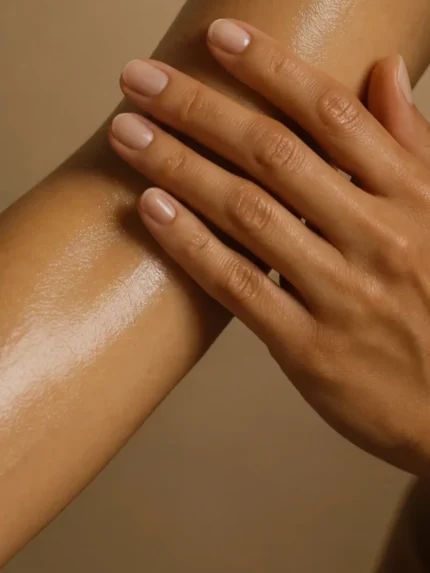 Application de l'huile de douche Sokoune sur la peau