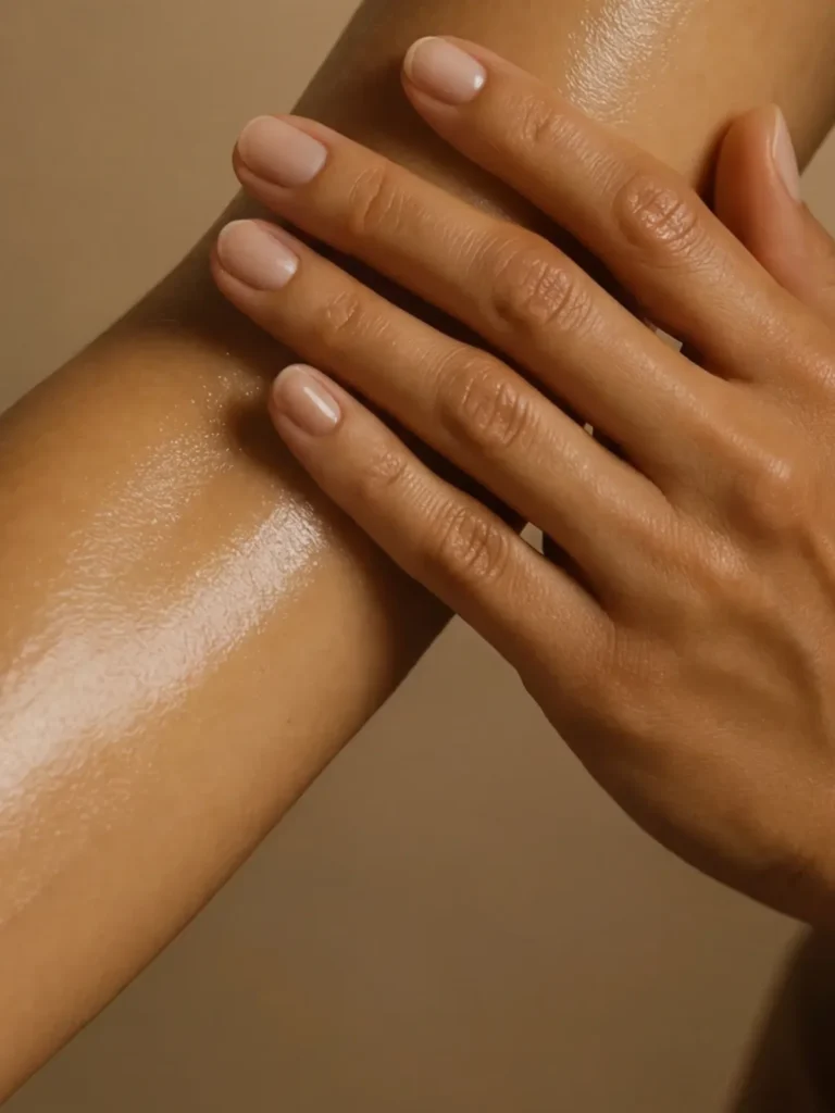 Application de l'huile de douche Sokoune sur la peau