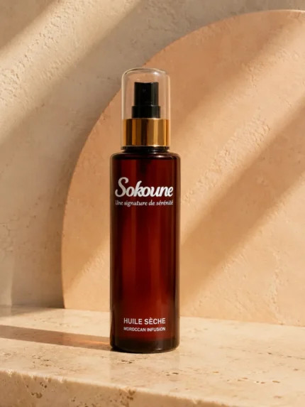 Huile sèche corps et cheveux Sokoune, flacon spray ambré