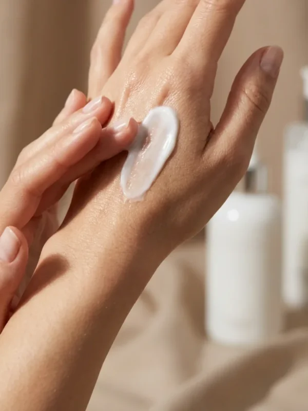 Application de la lotion corporelle Sokoune sur les mains